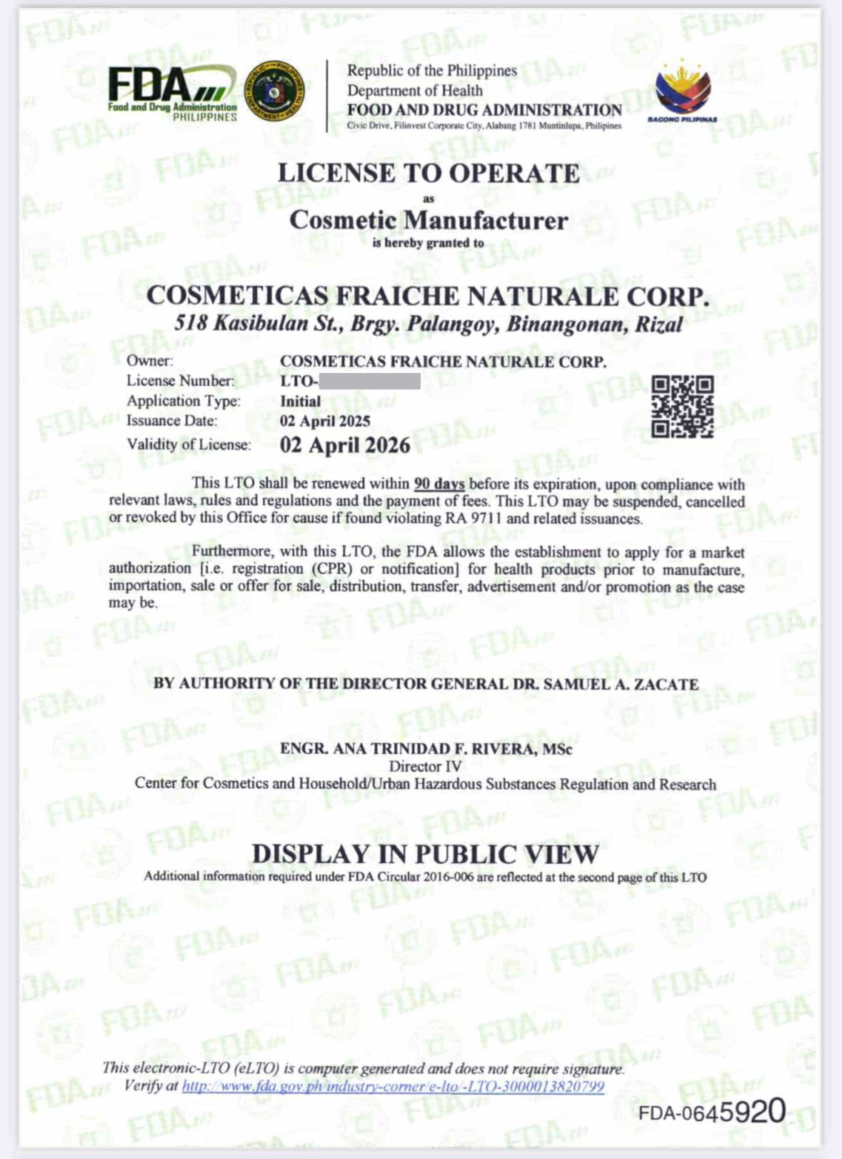 FDA License